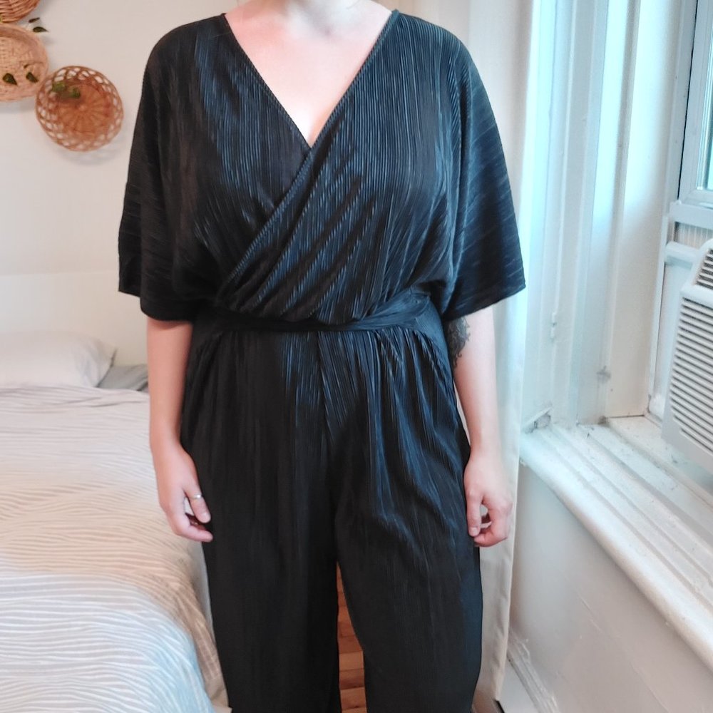 ASOS plisse wrap black jumpsuit
